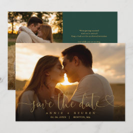 Reserve A Data Coração Dourado E Esmeralda Verde Script Foto Casa