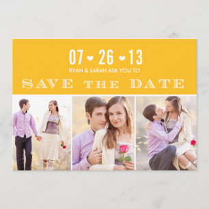 Reserve A Data Coração Elegante Amarelo Salve as Datas com Fotos