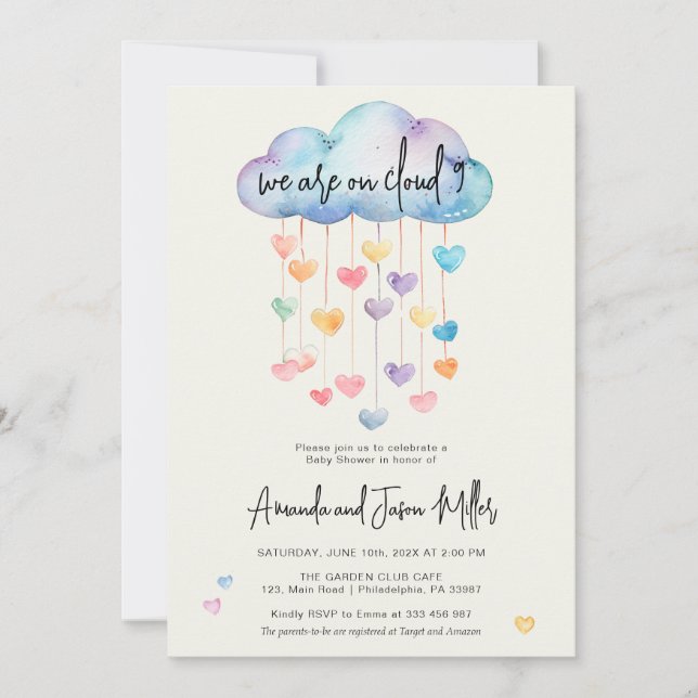 Reserve A Data Corações bonitos Chá de fraldas Cloud 9 (Frente)