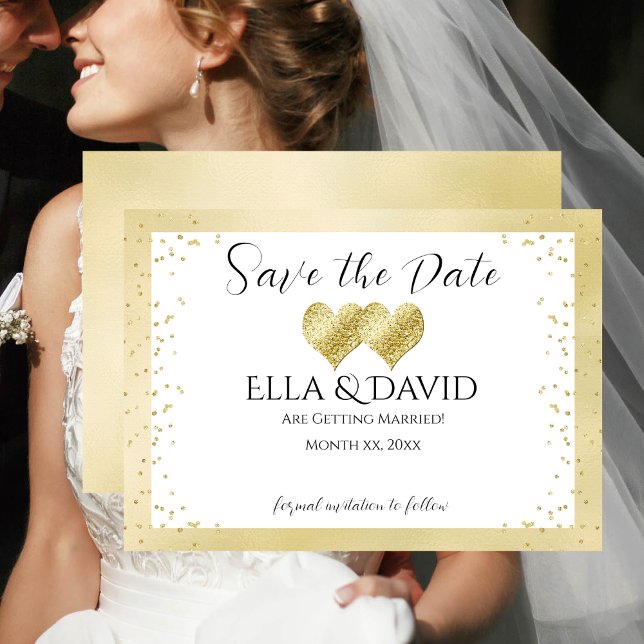 Reserve A Data Corações de Casamento em Ouro Elegante (Save The Date Elegant Gold Wedding Hearts)