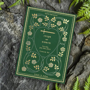 Reserve A Data Corações Florais Dourados Medievais e Casamento co