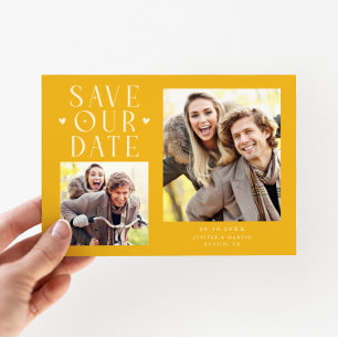 Reserve A Data Corações Fofos 2-Foto Casamento Amarelo