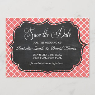Reserve A Data Coral Cor-de-rosa Quatrefoil & Chalkboard Salvar a