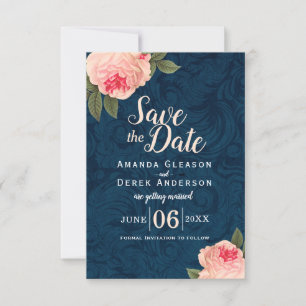 Reserve A Data Coral e Azul Marinho Shabby Chic Save the Date