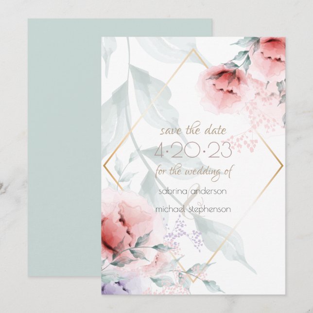 Reserve a Data | Coral/Lilac Aquarelle Peony (Frente/Verso)