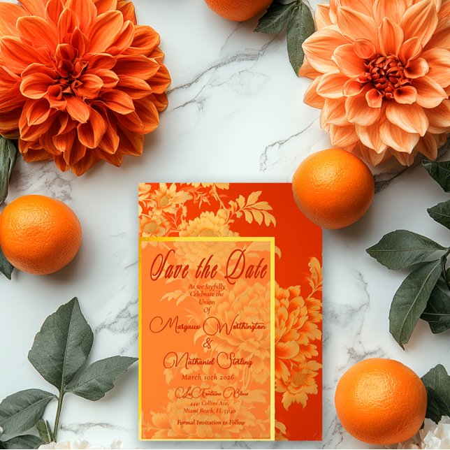 Reserve A Data Corante Laranja Oral (Stunning Mandarin Orange Save the Date Wedding Card )
