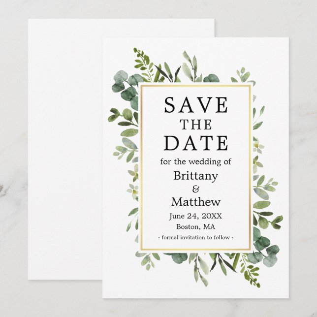 Reserve A Data Cores Aquáticas Verde Botânico Eucalyptus Dourado (Frente/Verso)