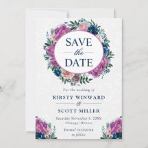 Coroa de casamento de verão azul e roxo aquarela
