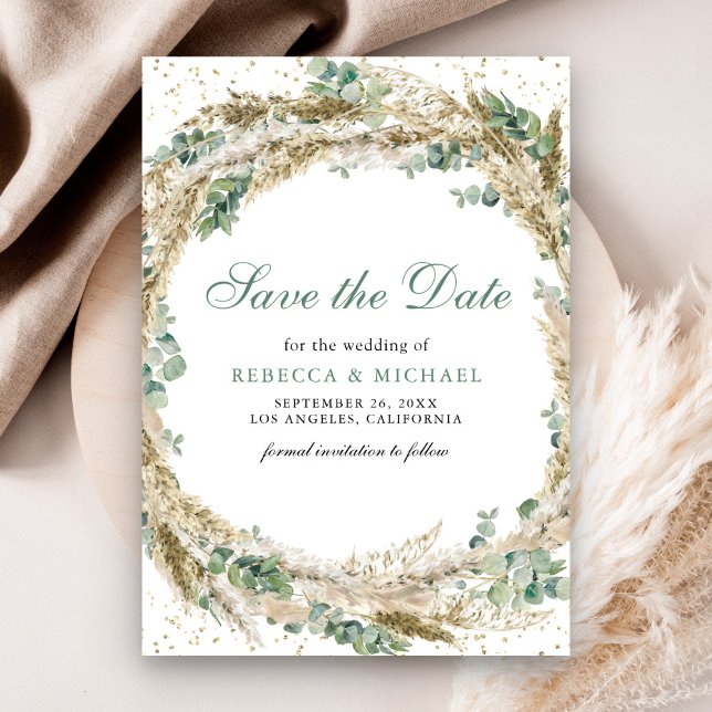 Reserve A Data Coroa de casamento rústica boho pampas eucalipto (Criador carregado)
