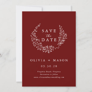 Reserve A Data Coroa de Folhas Minimalista Burgundy Save the Date