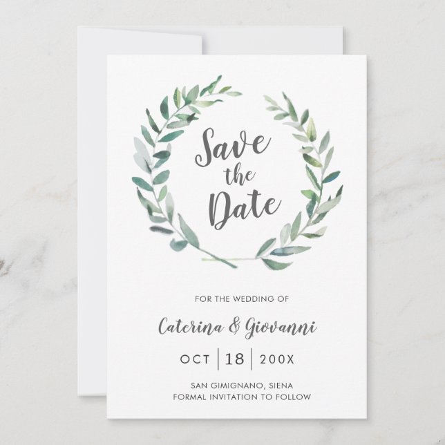 Reserve A Data Coroa de Verdura Rústica Casamento Elegante (Frente)