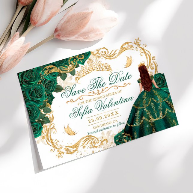 Reserve A Data Coroa Dourada Verde Esmeralda Real Quinceañera (Criador carregado)