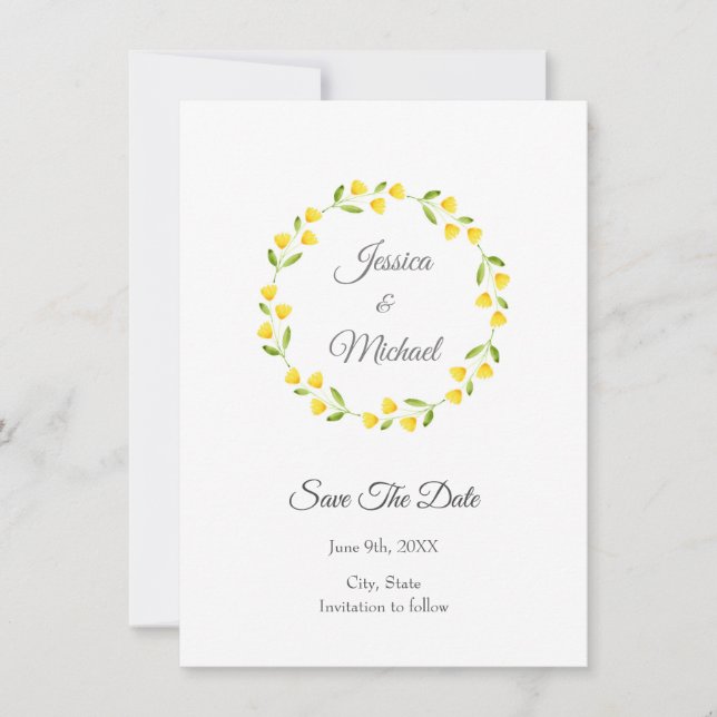 Reserve A Data Coroa Floral Aquarela Amarela (Frente)