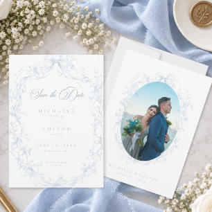 Reserve A Data Coroa Floral Azul Clássica Vintage Foto Salvar Dat