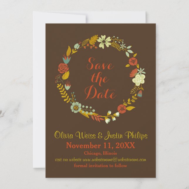 Reserve A Data Coroa Floral Marrom - Salvar a Data (Frente)