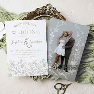 Reserve A Data Coroa Floral Vintage Verde Salvia Casamento de Fot