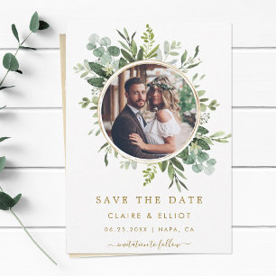 Reserve A Data Coroa Verde Dourada Botânica Casamento Foto