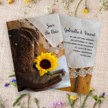 Country Sunflower and Lace Weding Save the Date