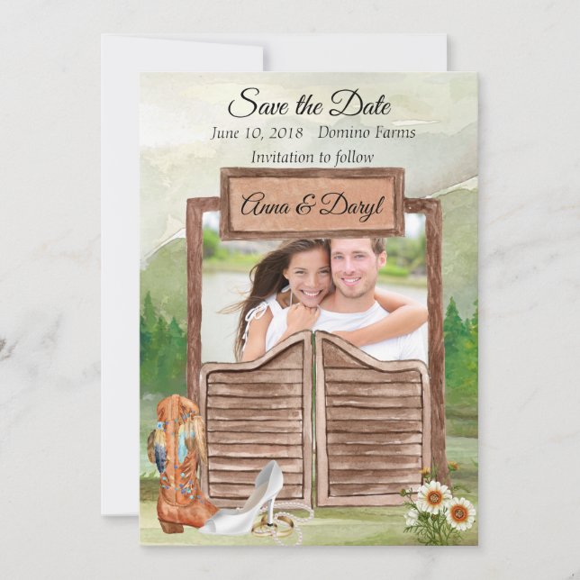 Reserve A Data Country Western Cowboy Foto para Salvar a Data (Frente)