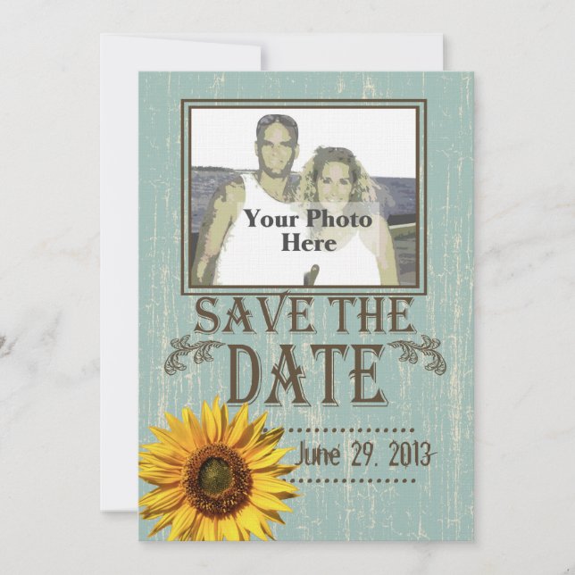 Reserve A Data Country Wood and Sunflower Photo Save the Date (Frente)