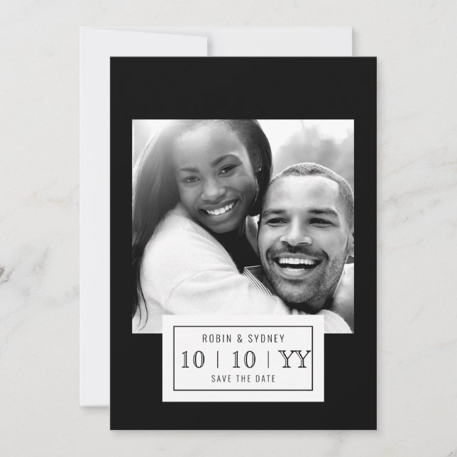 Reserve A Data Crachá de fotos | Salvar a data | Flat | Preto (Frente)