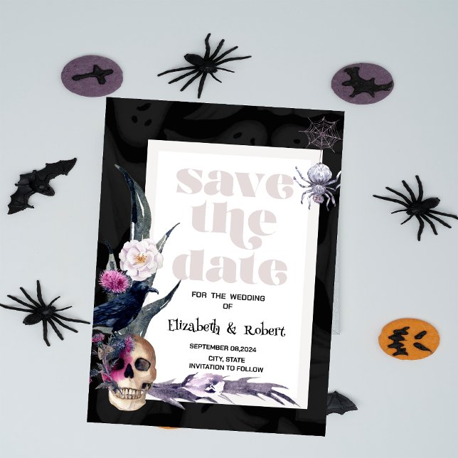 Reserve A Data Crânio Floral Halloween Save The Date (Criador carregado)