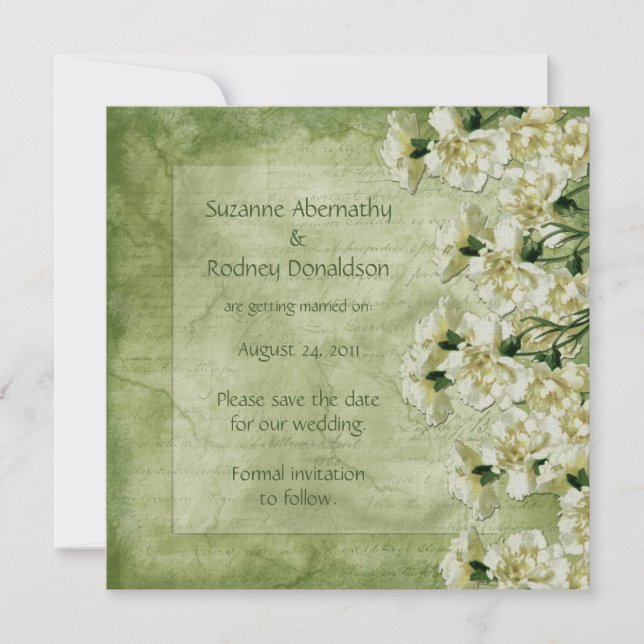 Reserve A Data Cravos Brancos e Verdes Salve a Data (Frente)