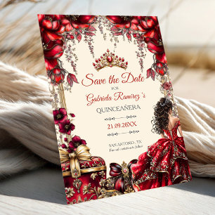 Reserve A Data Cream e Red Golden Tiara Floral Quinceañera