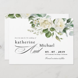 Reserve A Data CreamyFloral Eucalyptus Script Calligraphy Wedding
