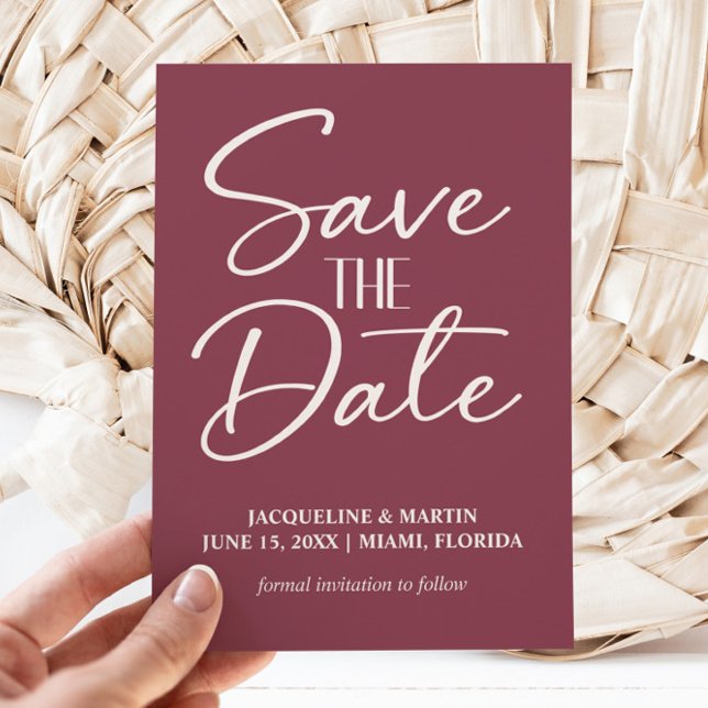 Reserve A Data Creme de Casamento Mulberry Burgundy Handlettered (Burgundy wedding Save the Date card)