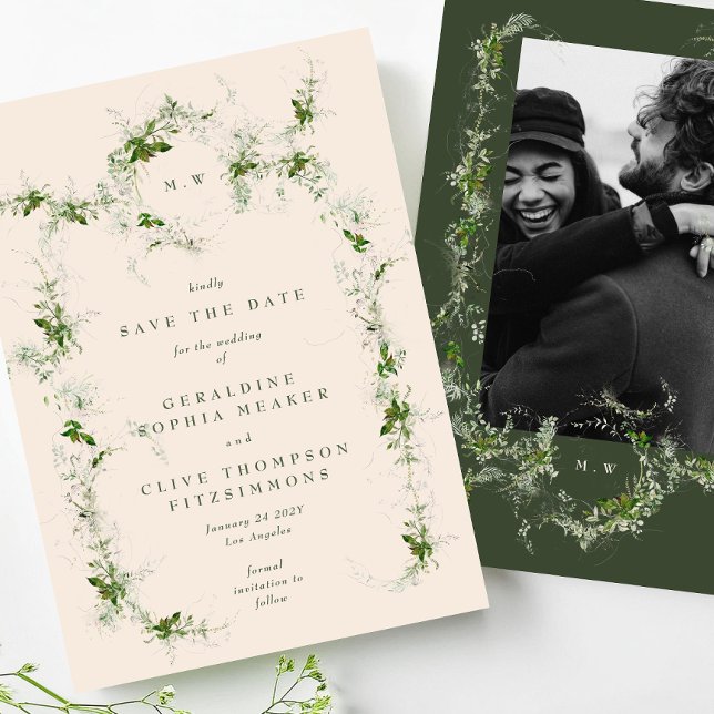 Reserve A Data Creme Elegante Eucalyptus Wreath Monograma (Criador carregado)