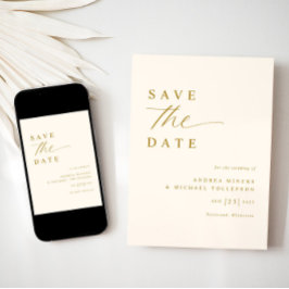 Reserve A Data Creme Romântico Suave e Casamento Dourado