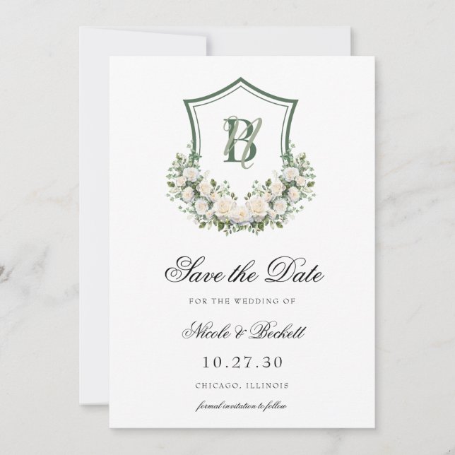 Reserve A Data Crest Floral Branco Casamento  (Frente)