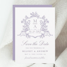 Reserve A Data Crest Floral de Lavanda Romântica para Casamento