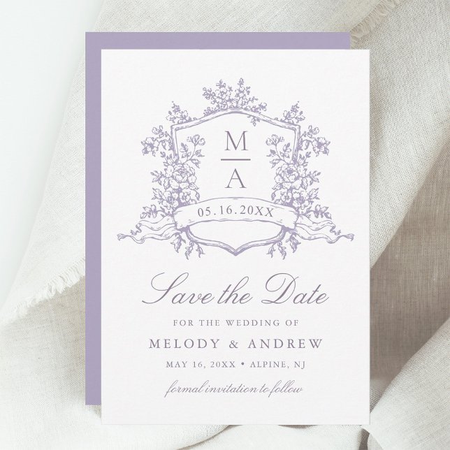 Reserve A Data Crest Floral de Lavanda Romântica para Casamento (Criador carregado)