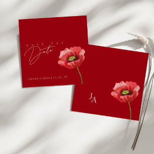 Reserve A Data Crimson Red Poppy Monograma Casamento Salvar Data