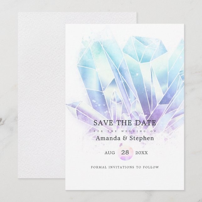 Reserve A Data Cristais de Aquarela Casamento Salve A Data (Frente/Verso)
