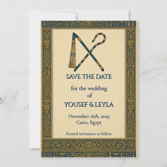 Reserve A Data Crook & Flail Egípcio em Ouro Save the Date (Frente)
