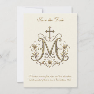 Reserve A Data Cruz Monograma Mariana Dourada Casamento Católico