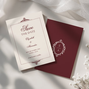 Reserve A Data Cume Vintage Burgundy Vermelho Antigo Casamento de