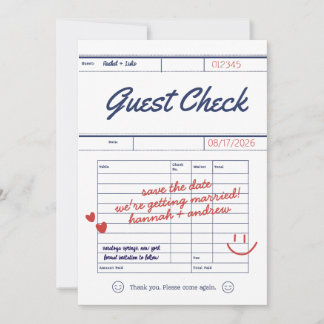 Reserve A Data Custom Guest Check Wedding Save the Date Card