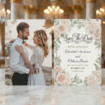 Reserve A Data Custom Photo Rustic Romantic<br><div class="desc">Share your special moment with this country-inspired design, featuring earthy timber tones, vintage lace details, and a personalized engagement portrait.This design centers your full-bleed engagement picture within an elegant, distressed dark brown barn wood-style background. The composition is accented by a delicate, off-white printed lace-style border and utilizes sweeping, traditional script...</div>