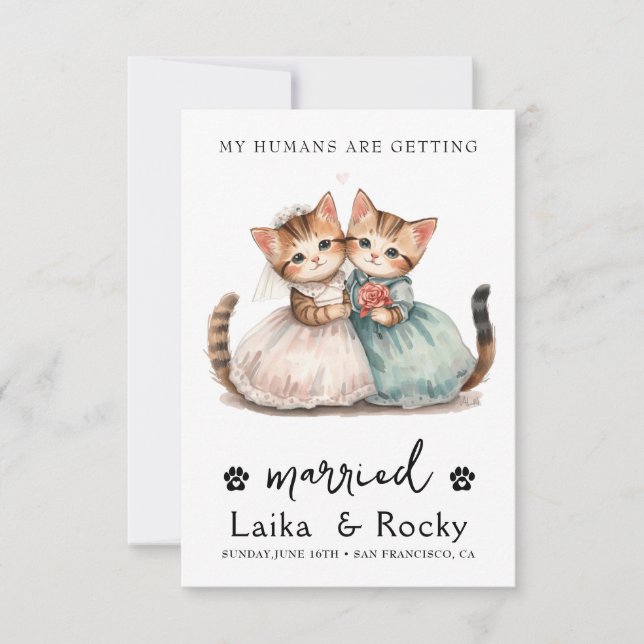 Reserve A Data Cute Cat Wedding Invitation (Frente)