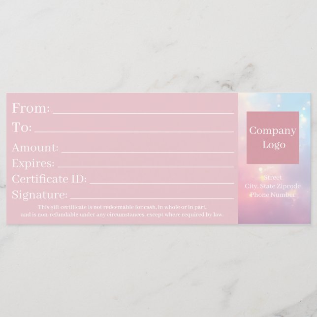 Reserve A Data Cute Elegant Opal Pink Pastel Gift Certificate (Verso)