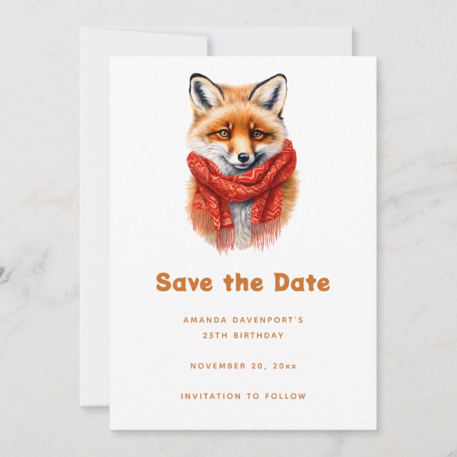 Reserve A Data Cute Fox in a Red Scarf Autumn Image Birthday (Frente)