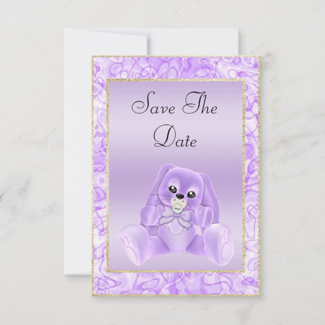 Reserve A Data Cute Lilac Bunny Save The Date Chã de Bebê (Frente)