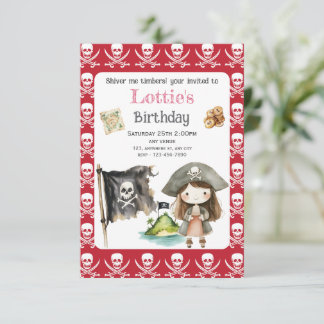 Reserve A Data Cute Red Pirate child's Birthday Invitation