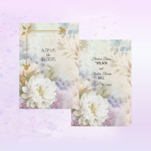 Reserve A Data Dahlias Brancas com Acentos de Púrpura e Azul de P