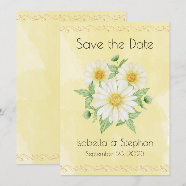Reserve A Data Daisies White Yellow Floral Typografia Save (Frente/Verso)