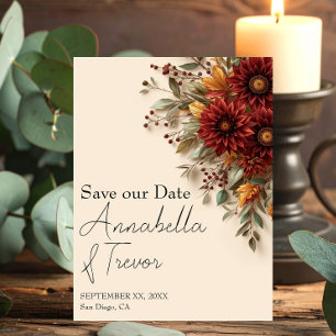 Reserve A Data Dália Floral de Outono Ferrugem e Flores de Outono